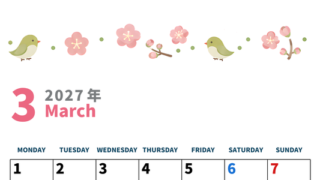 2027年3月カレンダーは縦型月曜始まりで季節イベントのポップな挿絵がキュート♪フリーA4素材♪ 【No.20271150010311】