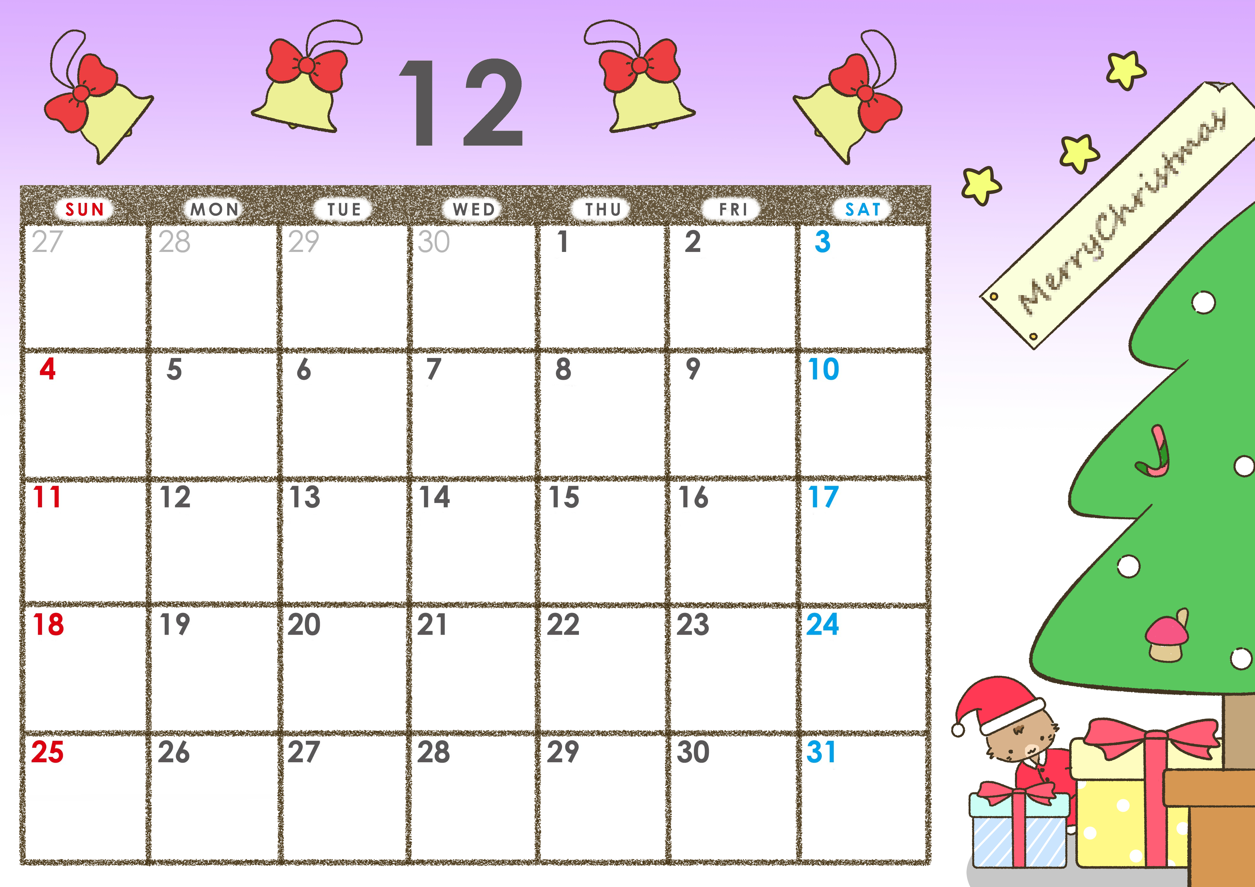 シンプルでおしゃれなクリスマス模様の22年12月カレンダーを無料ダウンロード利用が出来る 素材デザイン王
