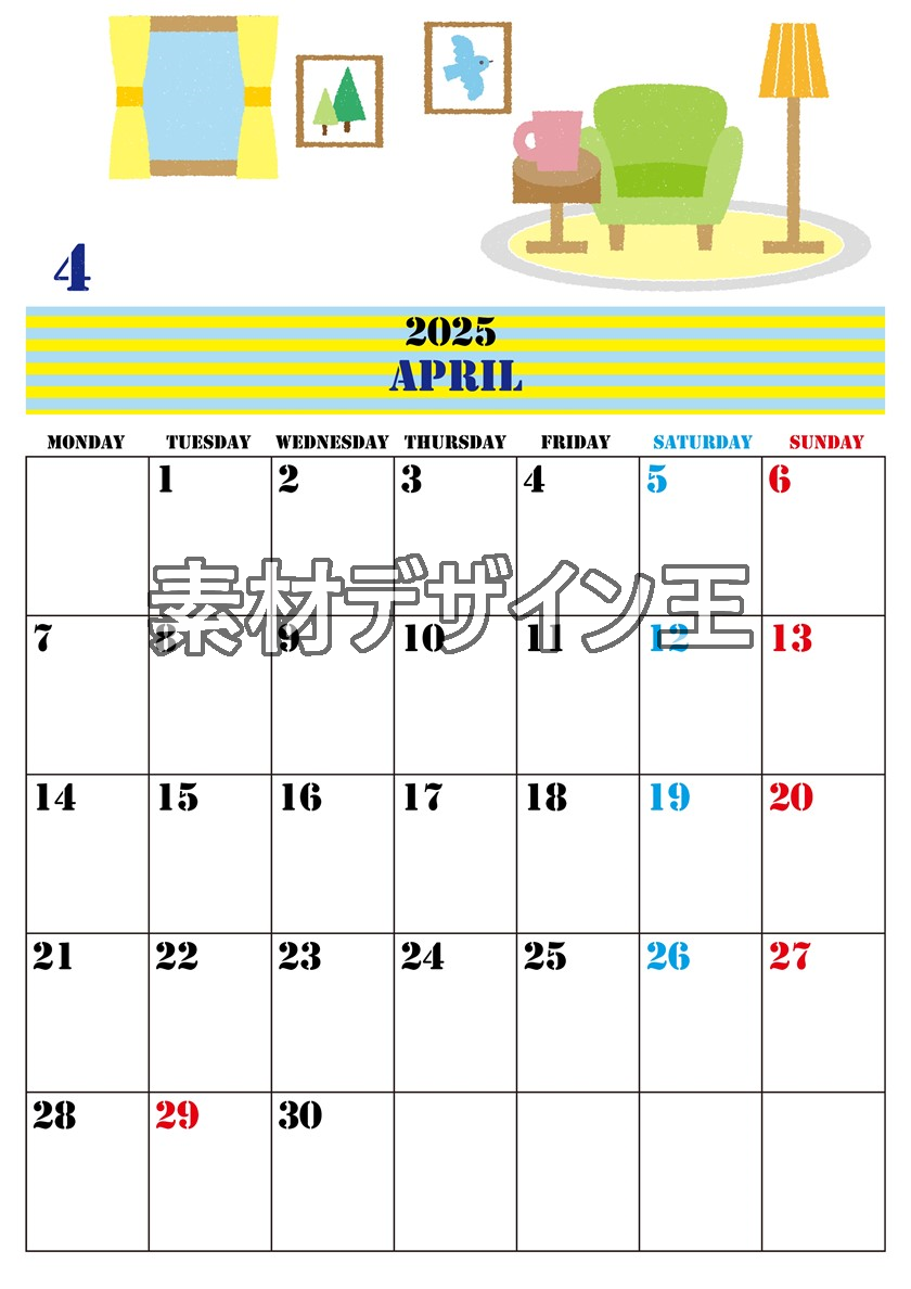 0003-2025年4月カレンダー 縦型・月曜始まり