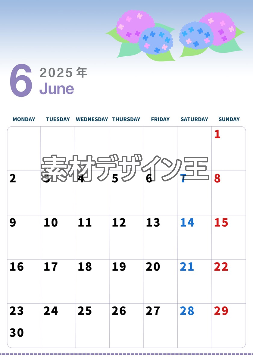 0004-2025年6月カレンダー 縦型・月曜始まり