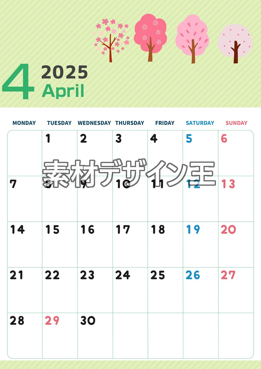 0009-2025年4月カレンダー 縦型・月曜始まり