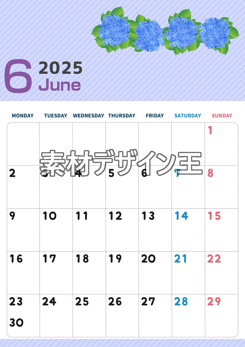 0009-2025年6月カレンダー 縦型・月曜始まり