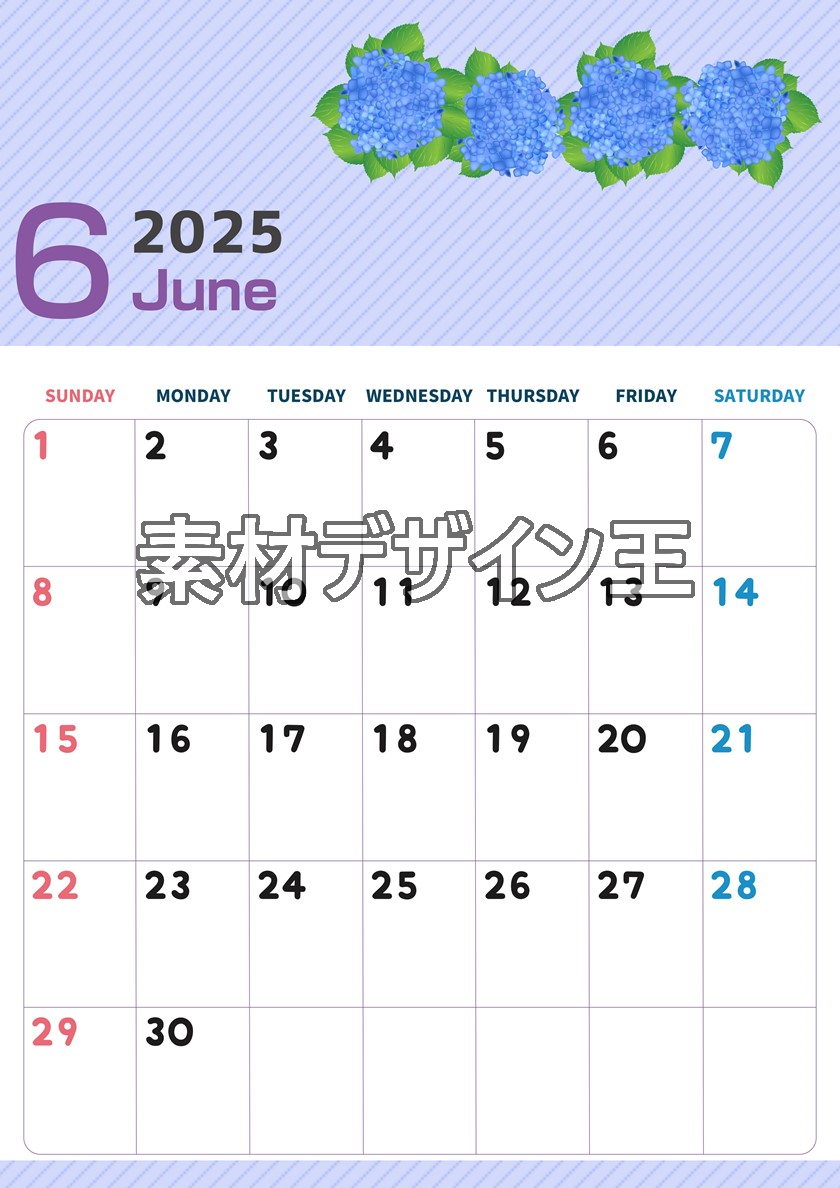 0009-2025年6月カレンダー 縦型・日曜始まり