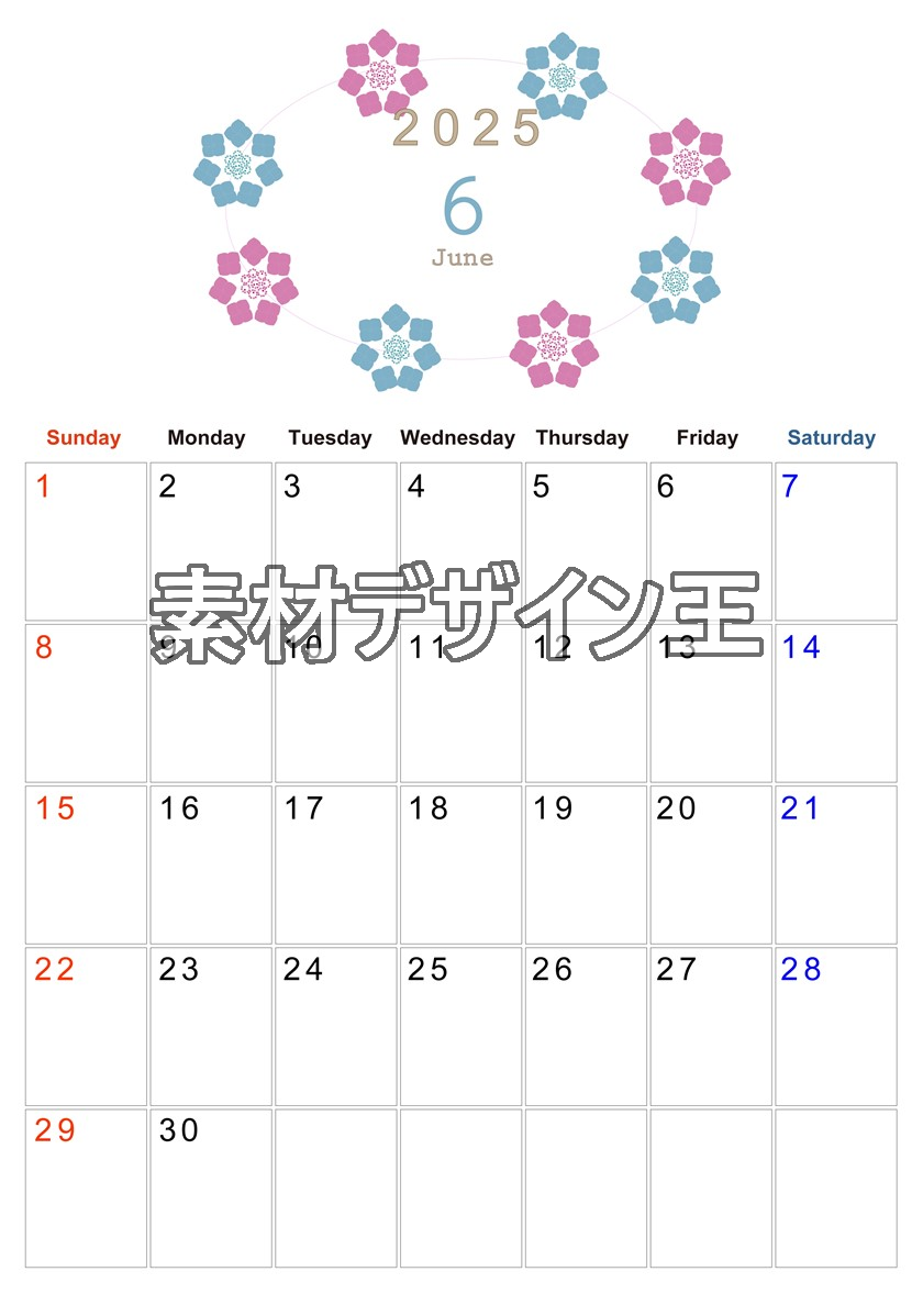 0011-2025年6月カレンダー 縦型・日曜始まり