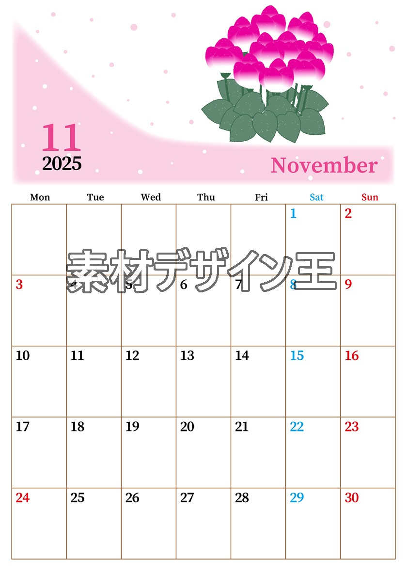 0013-2025年11月カレンダー 縦型・月曜始まり