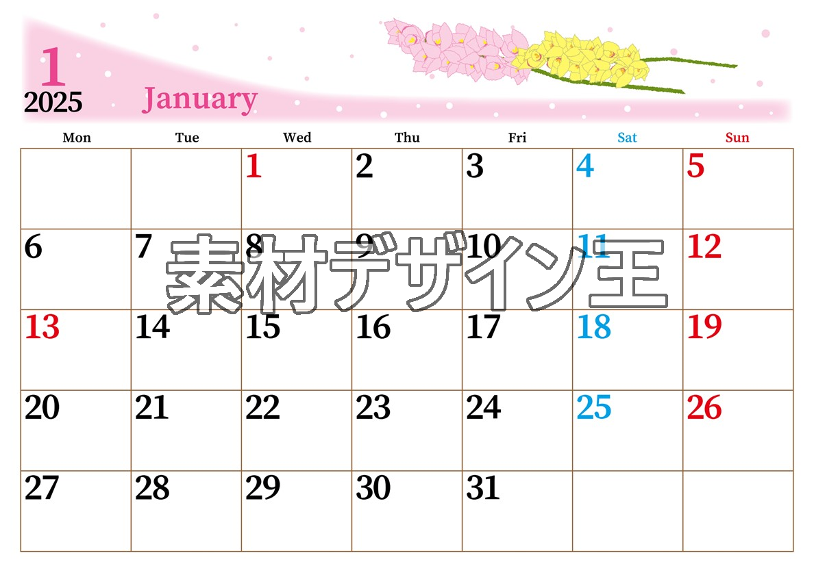 0013-2025年1月カレンダー 横型・月曜始まり