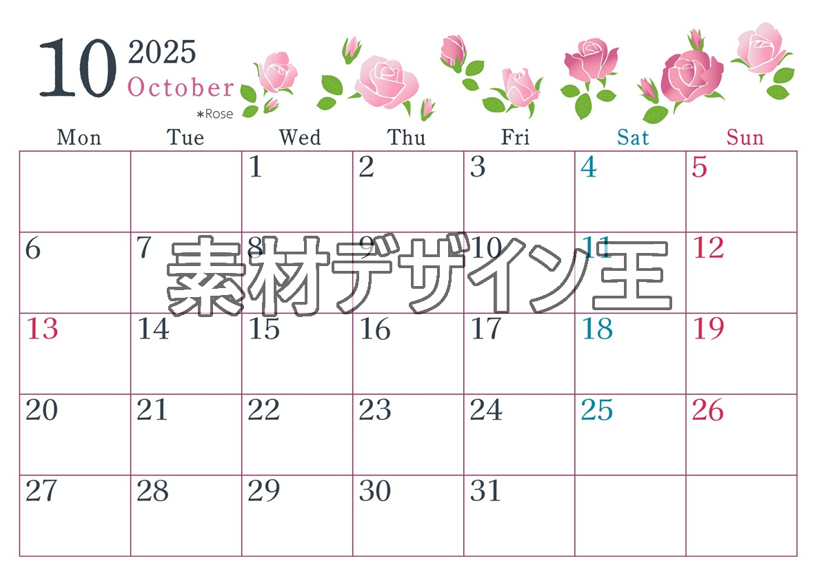 0019-2025年10月カレンダー 横型・月曜始まり