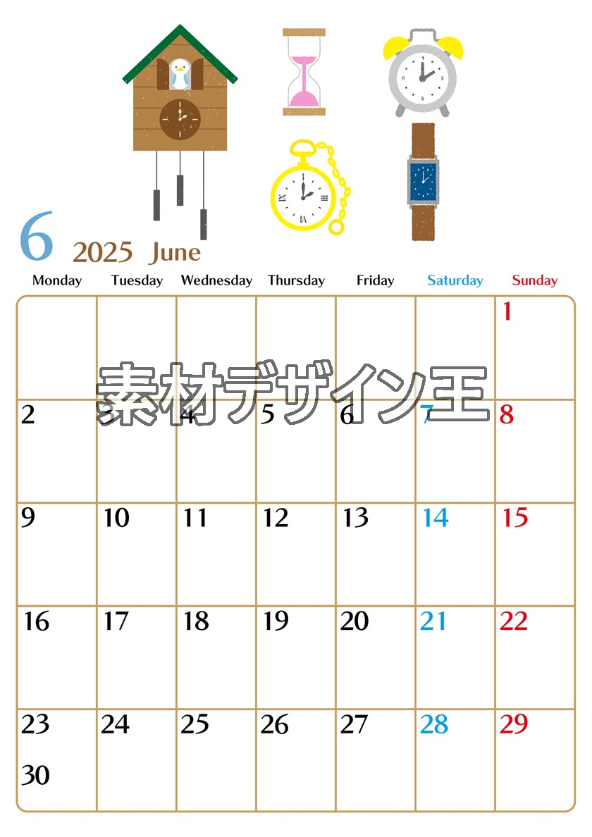 0021-2025年6月カレンダー 縦型・月曜始まり