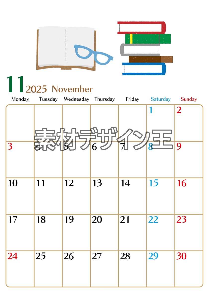 0021-2025年11月カレンダー 縦型・月曜始まり