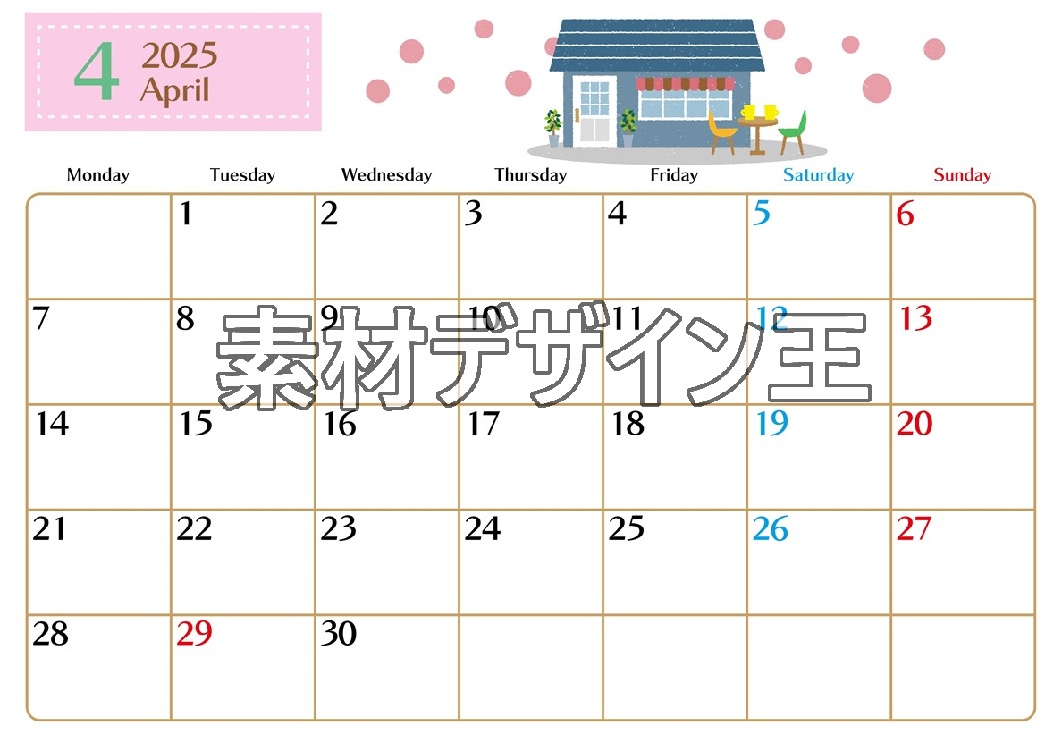 0021-2025年4月カレンダー 横型・月曜始まり