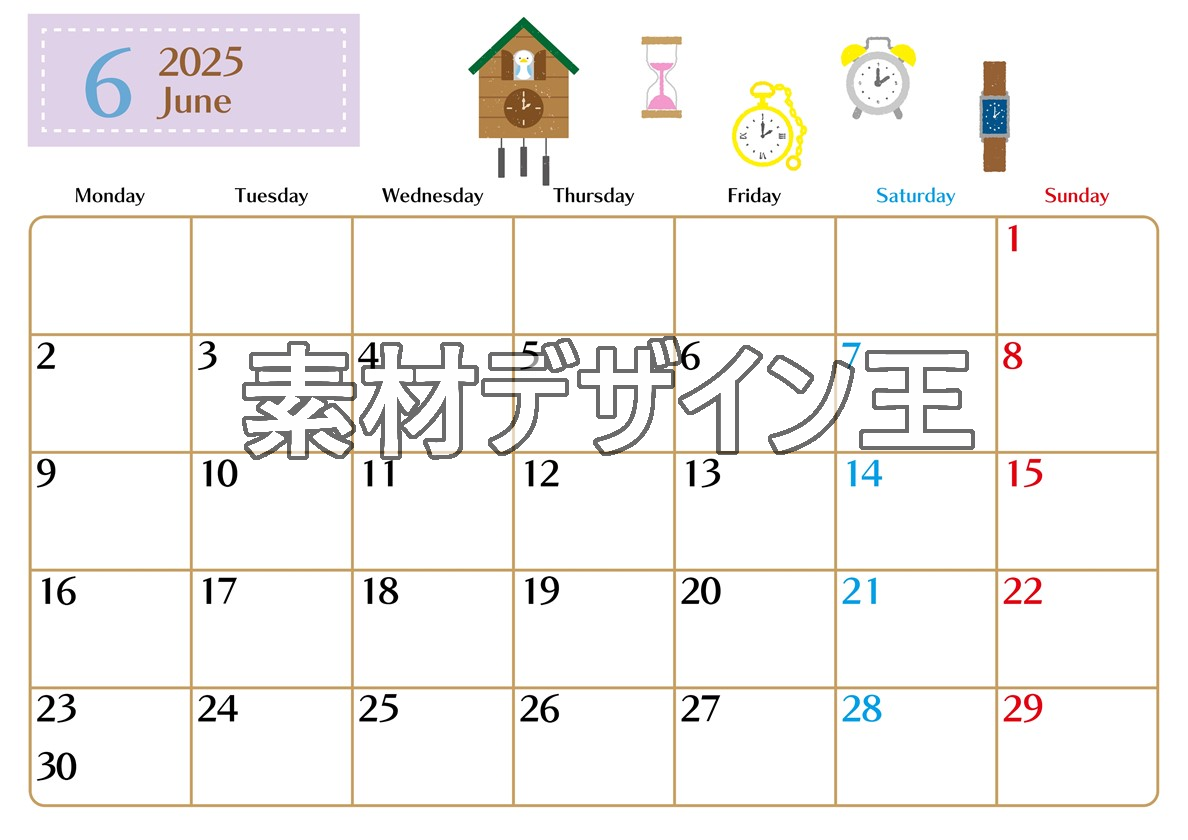 0021-2025年6月カレンダー 横型・月曜始まり