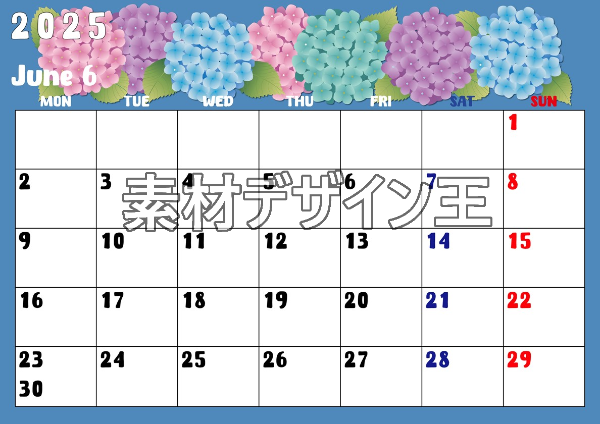 0022-2025年6月カレンダー 横型・月曜始まり