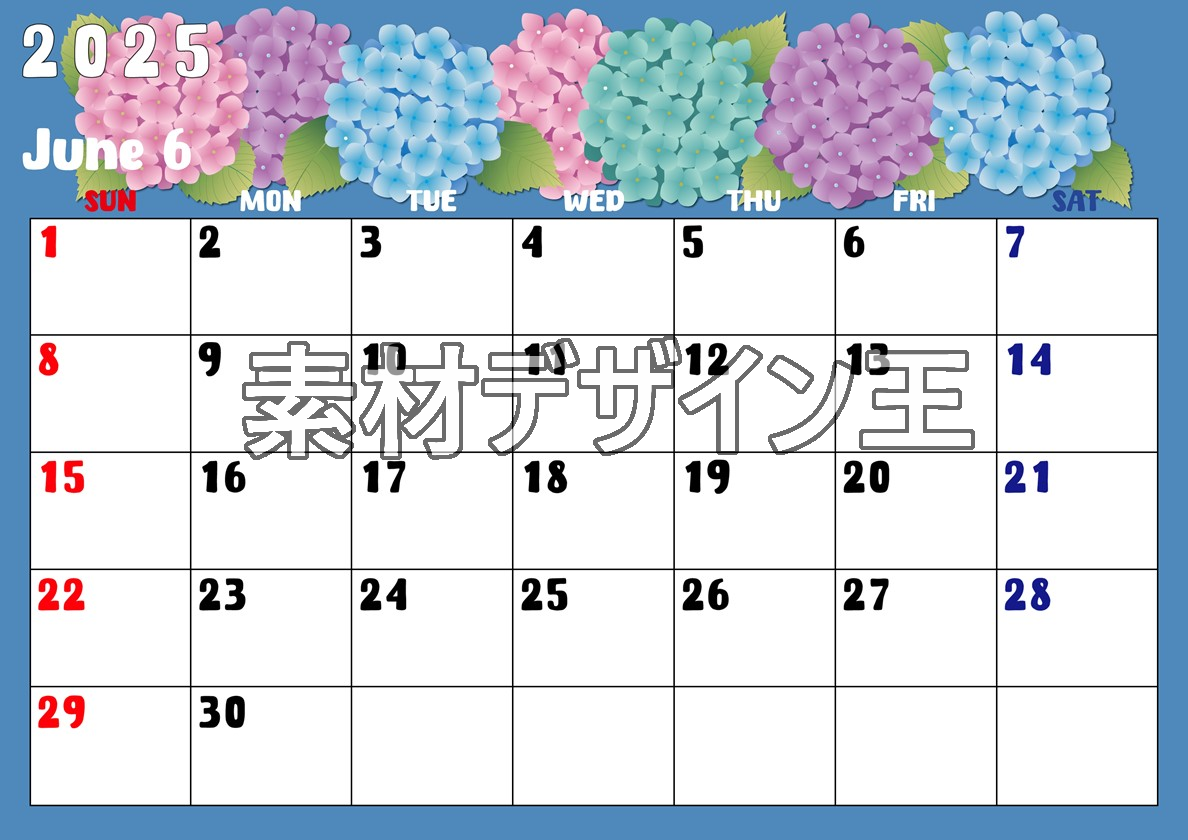 0022-2025年6月カレンダー 横型・日曜始まり