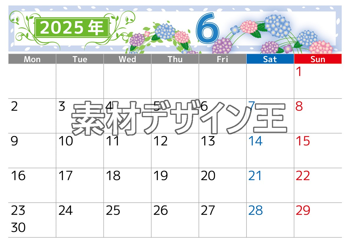 0024-2025年6月カレンダー 横型・月曜始まり