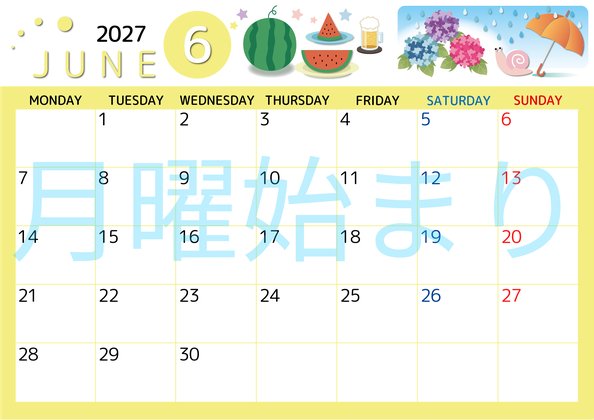 0008-2027年6月カレンダー 横型・月曜始まり