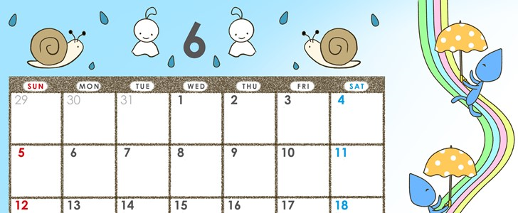 かわいい夏テイストな紫陽花の2022年6月無料カレンダー　PDF・JPG・PNG