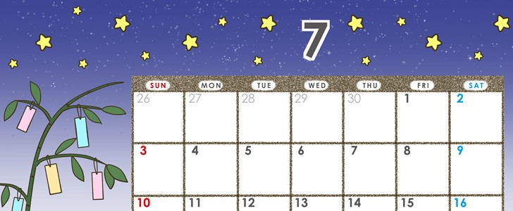 月曜始まりの2022年7月カレンダーは短冊のイラストがお洒落で無料ダウンロード出来る