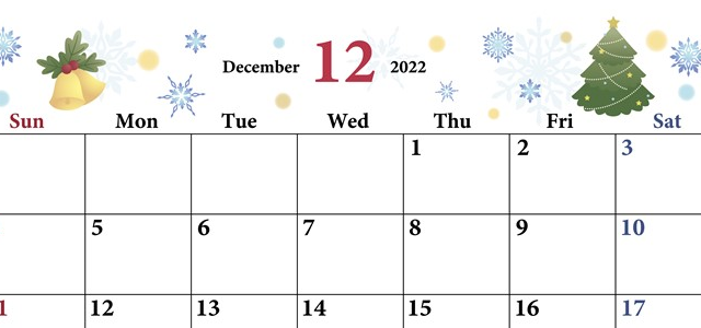 ベルがキュートな2022年12月横書きカレンダーは無料でダウンロードが可能