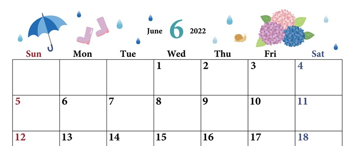 雨デザインがシンプルでおしゃれな2022年6月カレンダーは壁掛けにしてインテリアとしても最適