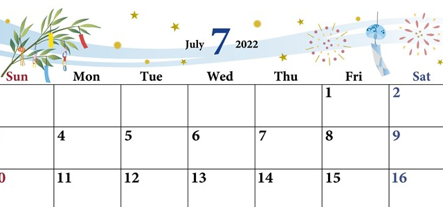 花火イラストの2022年7月カレンダーはフリーの無料素材なので使いやすい