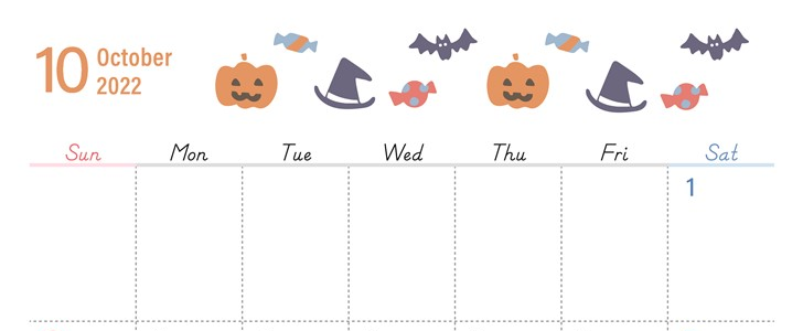 書き込み可能な南瓜デザインの2022年10月無料テンプレートカレンダー（印刷用）