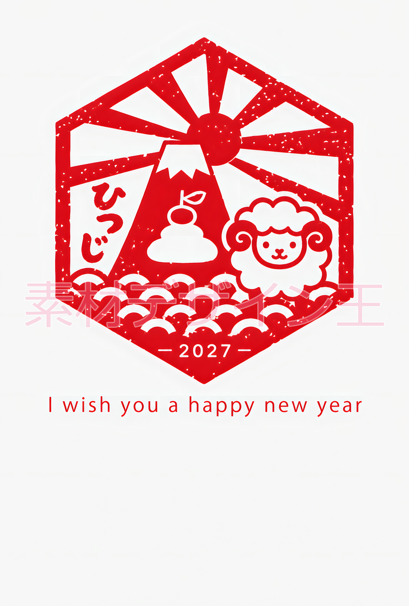 2027年年賀状を無料で使いたい人へ！かわいい消しゴムハンコ風干支イラスト「羊」