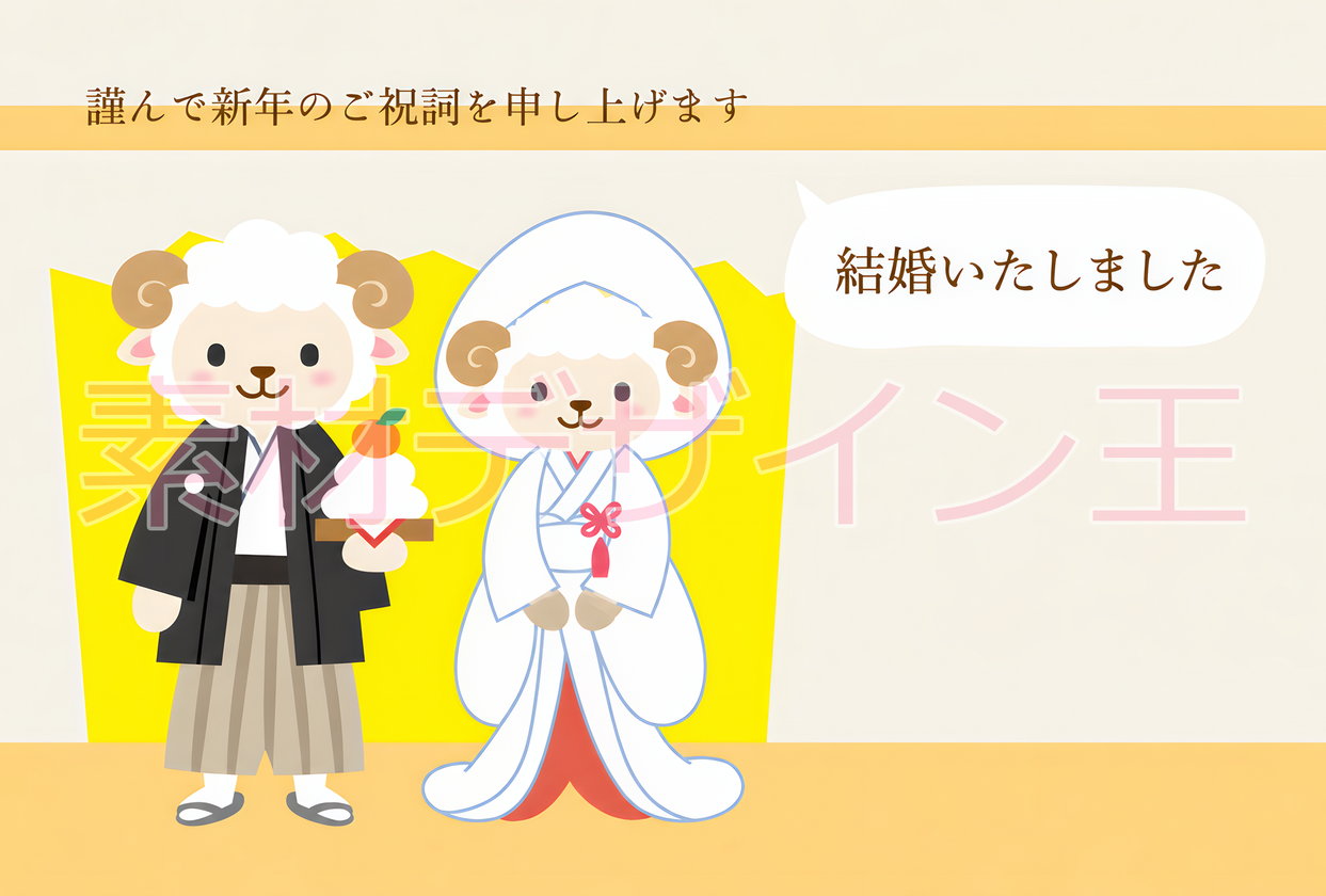 結婚報告を年賀状で！かわいい羊のテンプレートは無料で使える2027年の干支の素材