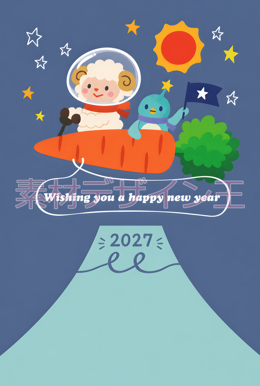 かわいい干支の羊・富士山のイラスト有！2027年の年賀状テンプレート