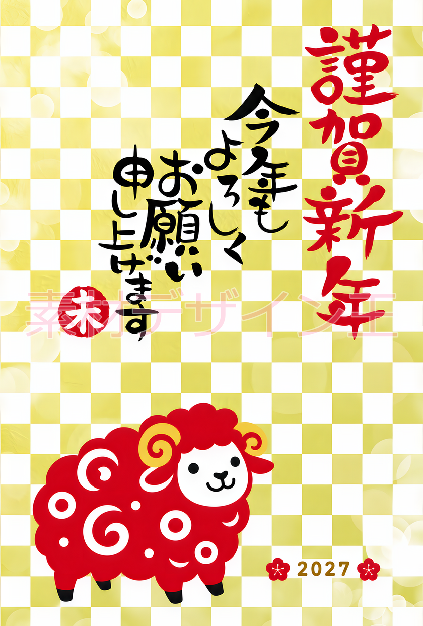 和風赤べこの年賀状が書ける！2027年用の干支の羊テンプレート（無料）で始めよう