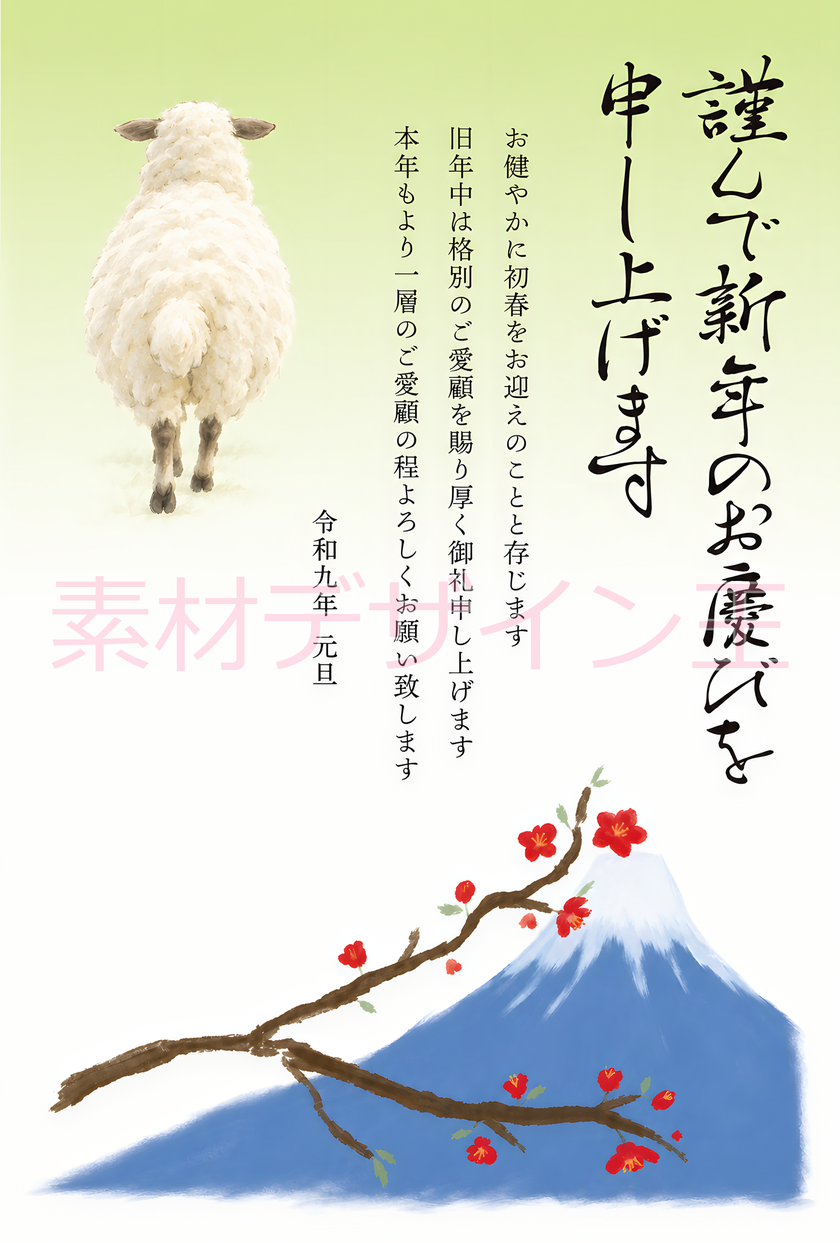 無料で使えるテンプレート！2027年の年賀状を簡単に作れる！お洒落な干支の羊・お客様へのビジネス挨拶文あり！